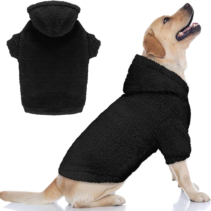 Fuzzy Dog Sweaters for Large Dogs Pet Hoodie Clothes Warm Soft Pet Coats Hooded Sweatshirt Dog Sweaters for Extra Large Dogs(Black-XL)