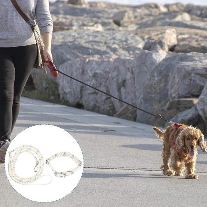 POPETPOP 2Pcs Dog Pearls Collar and Leash Set Elegant Pearl Decorated Neckwear for Outdoor Walking Training Birthday Party Wedding Christmas Use