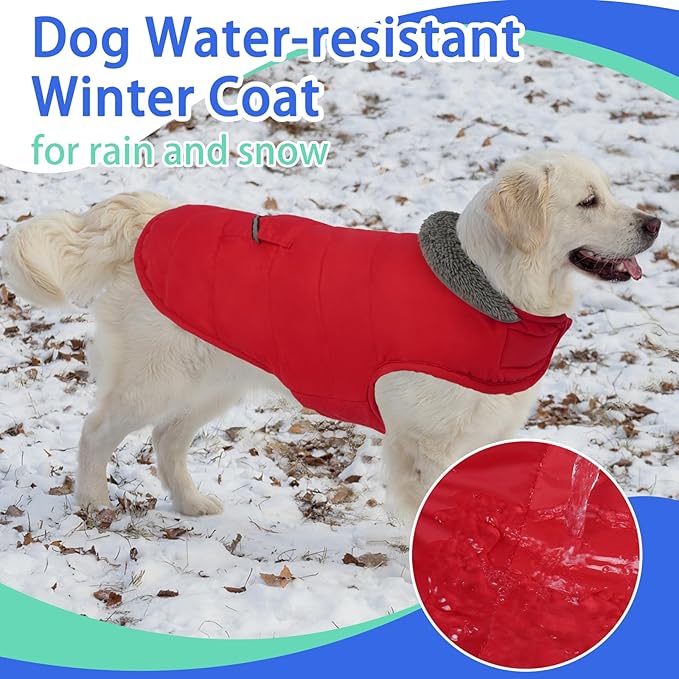 MIGOHI Warm Dog Winter Coat - Winter Dog Jacket, Reflective Windproof Fleece Vest with Leash Hole and Furry Collar