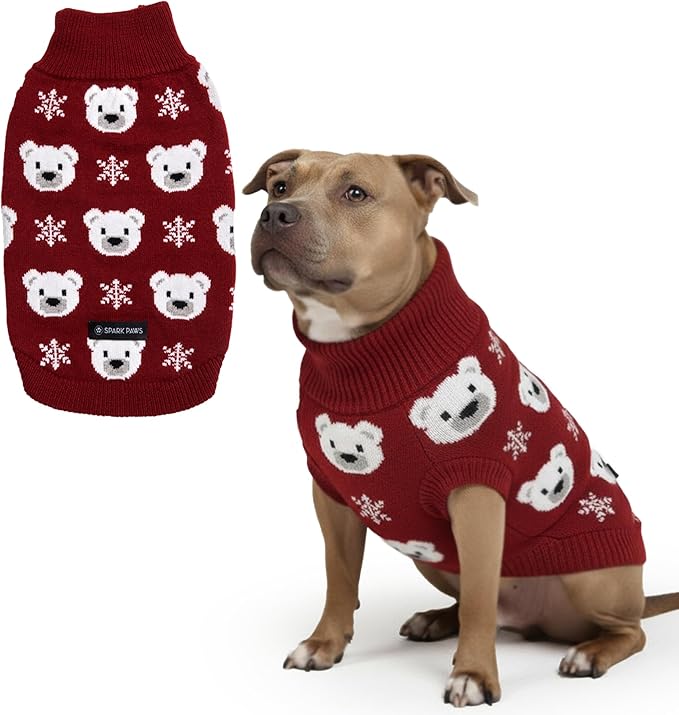 Spark Paws Christmas Dog Sweater – Ultra Soft Holiday Knit Sweater for Small, Medium & Large Dogs, Cute Pet Sweater for French Bulldogs & Big Dogs, Easy Potty V Cut Design Jacket - (Polar Bear, 4XL)