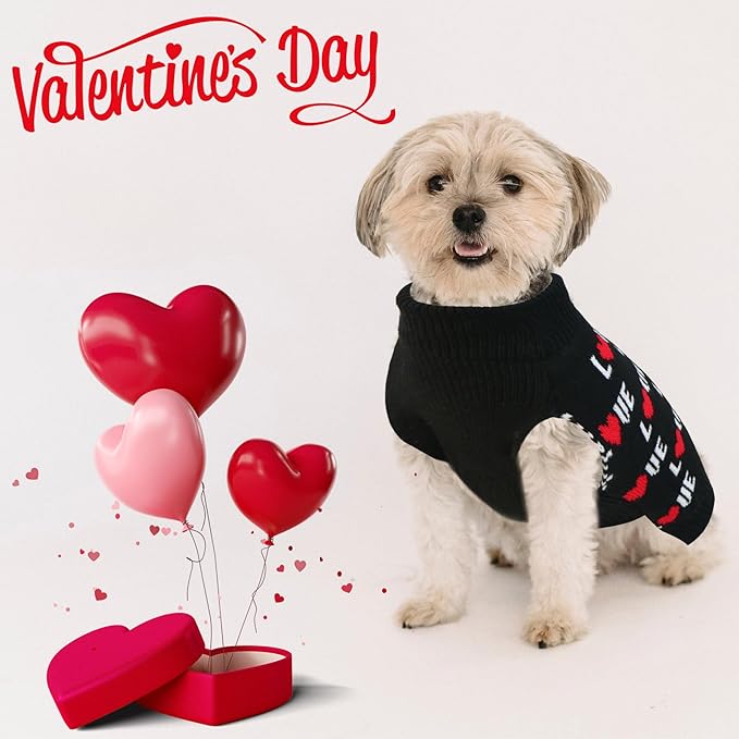 Valentines Dog Sweater, Dog Valentines Clothes Outfit Knitted Sweaters for Small Medium Large Dogs Pets (Black Love, Small)