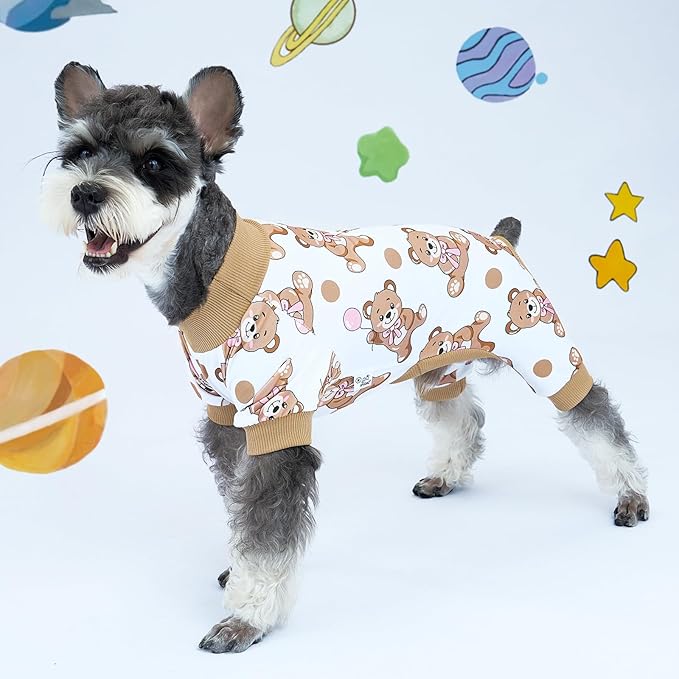 XPUDAC 4 Pieces Dog Pajamas Soft Strechy Puppy Onesies Pet Clothes for Small Medium Dogs Boy Girl Cat Pet Outfit, S