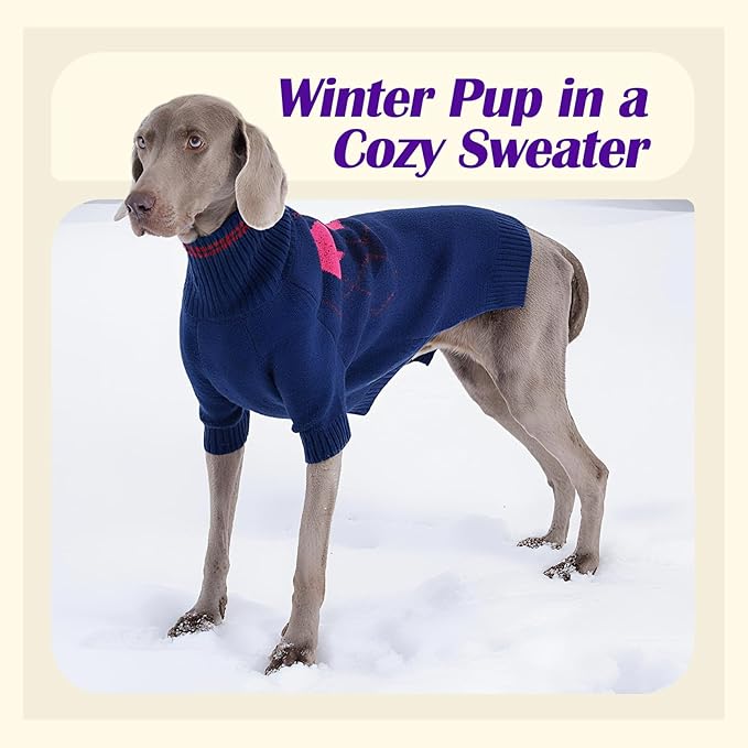 Dog Sweater For Medium Large Dogs, Cold Weather Cable Knit Pullover, Thick Warm Turtleneck Winter Clothes for French Bulldog, Labrador, Golden Retriever, German Shepherd, Great Dane- Blue XXXXL