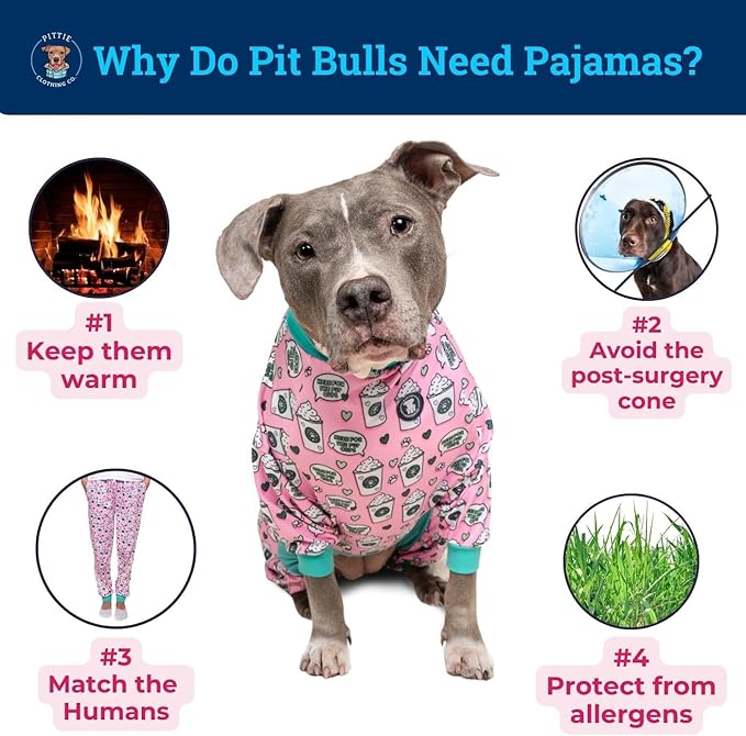 Pittie Clothing Pit Bull Dog Pajamas – Full Coverage Dog Onesie, Soft Pajama Outfit for Medium, Large, XL & XXL Breeds