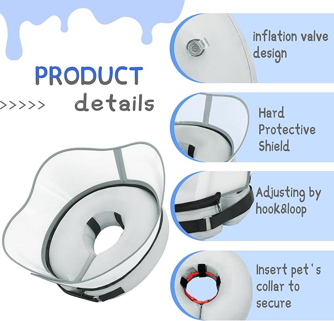 Supet Raised Inflatable Dog Cone Collar to Stop Licking, Soft Dog Cone Alternative After Surgery, Pet Neck Donut Collar for Small Medium Large Dogs