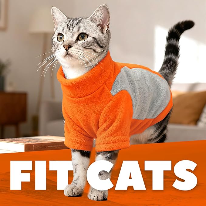 Small Fleece Dog Sweater with Leash Ring Soft Warm Fall Winter Dog Clothes Cute Cat Apparel Puppy Sweaters Classic Pullover Doggy Sweatshirts Chihuahua Costumes Cat Outfits(Orange,M)