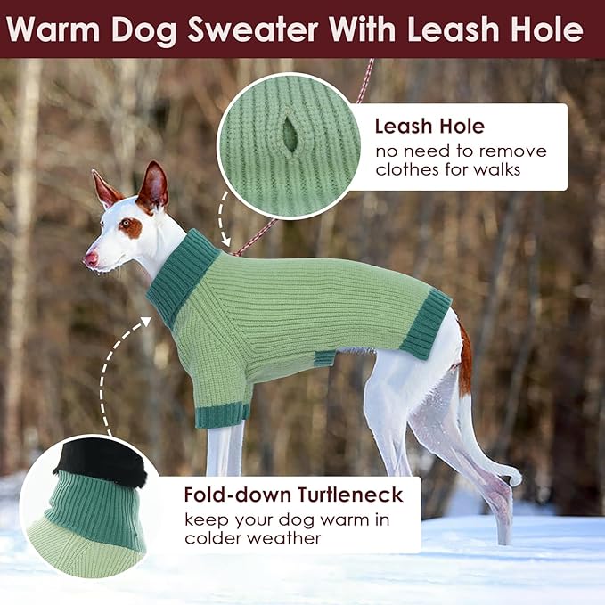 Dog Sweater XXXL, Turtleneck Sweaters with Leash Hole, Soft Knit Pullover for Large Dogs Male Female, Winter Thermal Pet Sweaters for Doberman Labrador, Green 3XL