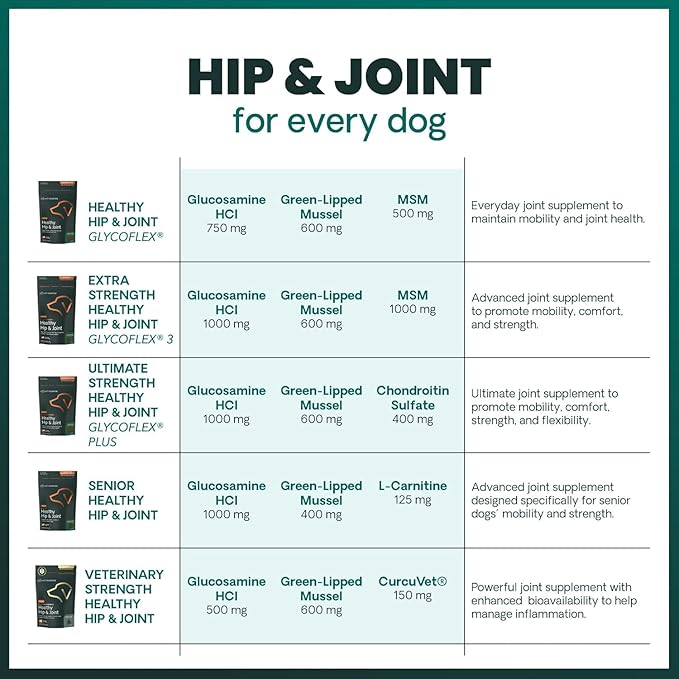 VetriScience Glycoflex 3 Clinically Proven Hip and Joint Supplement for Dogs - Maximum Strength Dog Supplement with Glucosamine, MSM, Green Lipped Mussel & DMG - 2 Pack (120 Chewable Tablets Each)