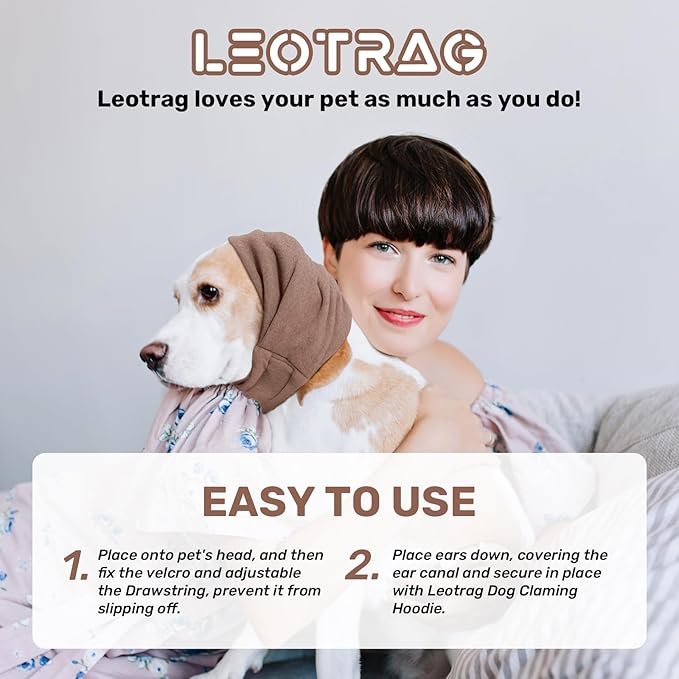 Dog Calming Hoodie, No Shake Ear Wraps for Dogs, Adjustable Dog Ear Muffs for Noise Protection, Ear Wrap Head Cover for Head Warp Anxiety Relief, Hematoma, Grooming and Force Drying