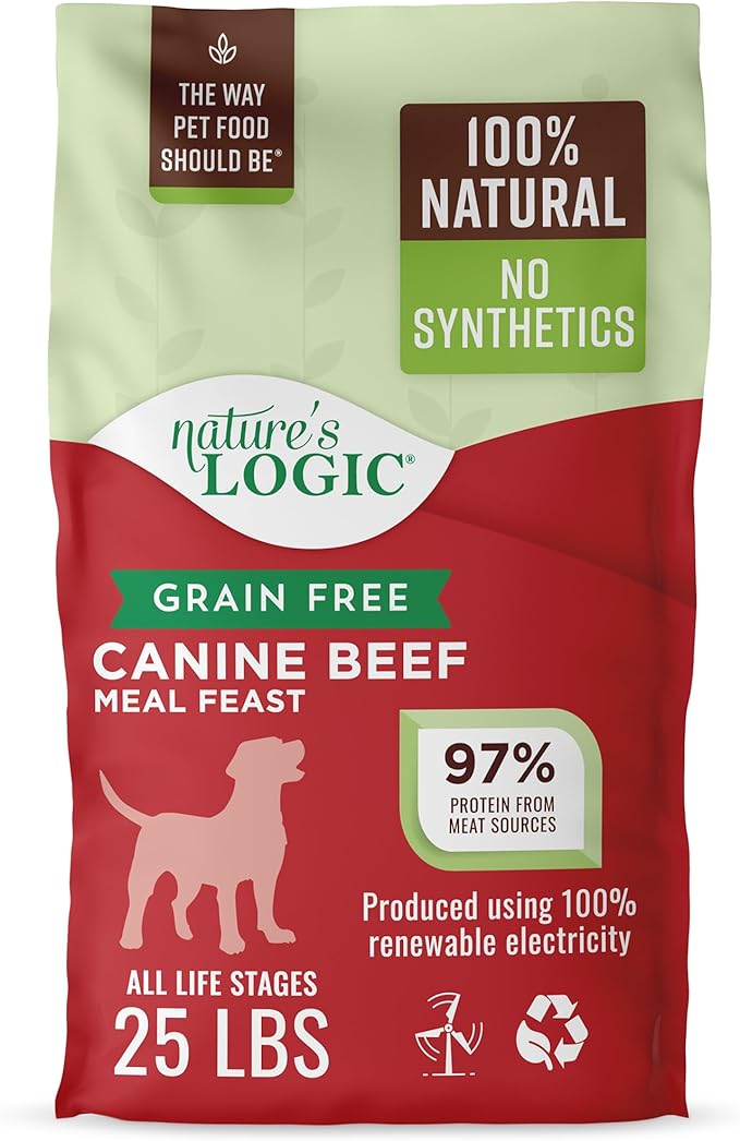 Nature's Logic Grain-Free Dry Dog Food - All-Natural, High Protein, No Synthetic Vitamins/Minerals - Gluten Free - Supports Healthy Digestion - All Breeds & Ages - Beef Meal Feast, 25lbs