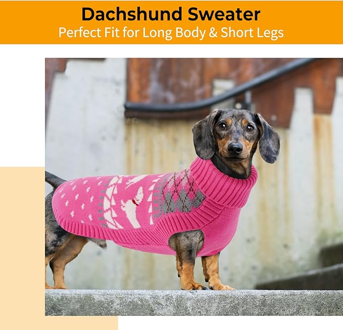 Lelepet Dachshund Sweater, Turtleneck Dog Sweaters for Small Dogs, Warm Pullover Knitted Pet Coat, Cold Weather Dachshund Clothes, Fall/Winter Cozy Outfit (XS-XL)