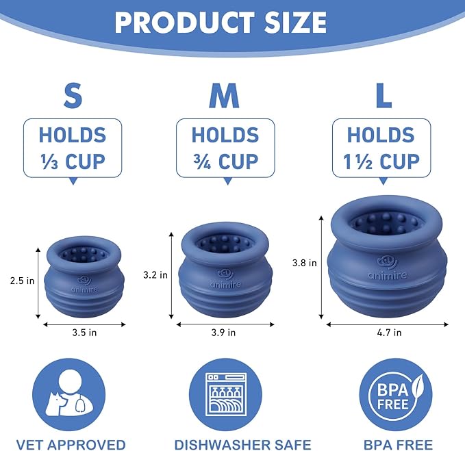 Treat Dispensing Dog Toy, Long-Lasting Interactive Puzzle Toys for Dogs, Stuffable Dog Enrichment Frozen Lick Treat Toy for Boredom, BPA Free Silicone Fetch Catch Chew Toy (Dark Blue,S)