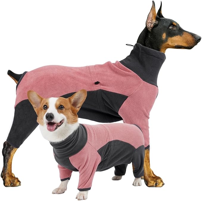 Dog Winter Coat - Soft, Warm, Windproof Fleece Dog Sweatshirt - High Neck Full Body Onesie for Walking, Hiking, Travel, Home Wear - Pin Grey M