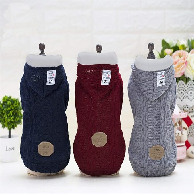 Rdc Pet Clothes Dog & Cat Woolen Sweater with Cap - Winter Warm Turtleneck Fleece Coat for Small & Medium Dogs (M, Classic-Grey)