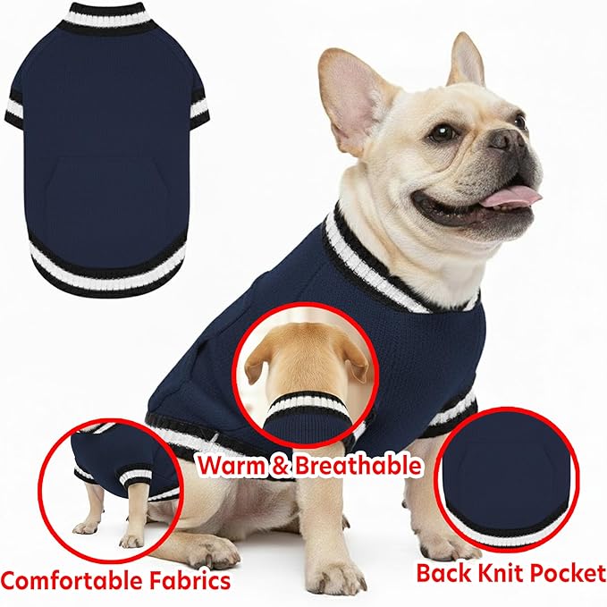 Grewear Pets Knit Sweater with Knit Back Pocket, Warm Comfortable Sweater for Pets, Soft Cozy Winter Pet Clothes, Stylish Multi-Colored Sweater for Dogs & Cats Navy L