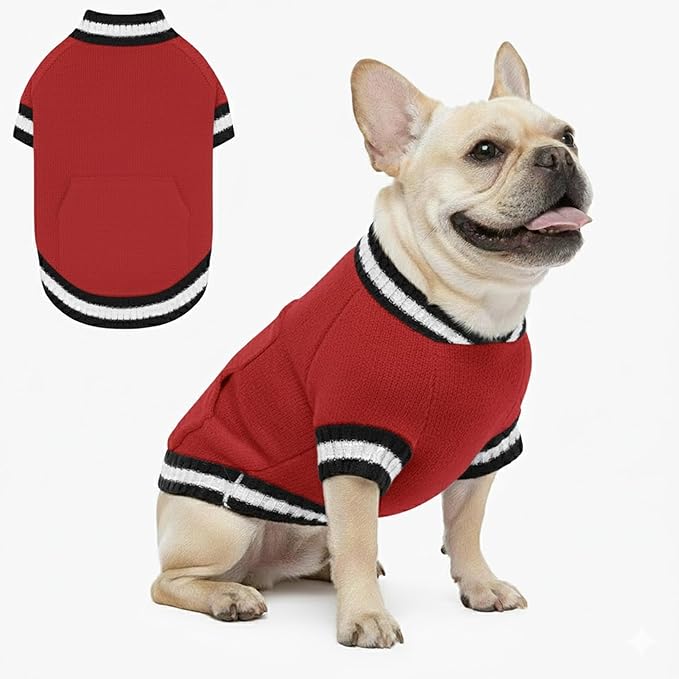 Grewear Pets Knit Sweater with Knit Back Pocket, Warm Comfortable Sweater for Pets, Soft Cozy Winter Pet Clothes, Stylish Multi-Colored Sweater for Dogs & Cats Red XS