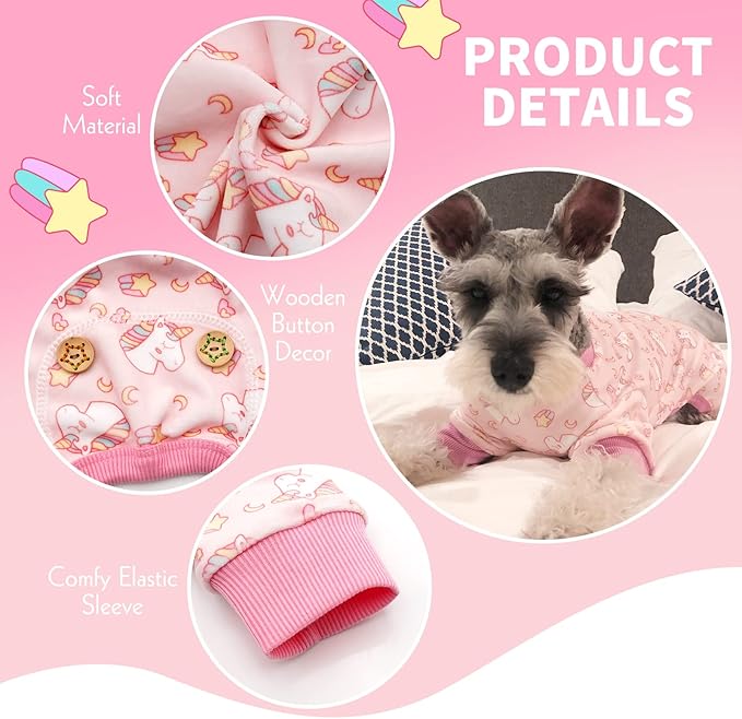 KYEESE Dog Pajamas Velvet Dog Pajamas Small Sized Dogs Dogs Pjs with Pink Unicorn Pattern Soft Doggie Jammies Stretchy Doggie Clothes Puppy Onesie Comfy Pet Coat Pet Costume, X-Small