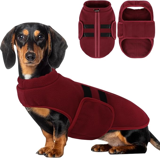 Dog Sweater,Adjustable Dog Sweaters for Small, Medium and Large Dogs Boys Girls, Dachshund Chihuahua Fleece Dogs Sweater(Burgundy,L)