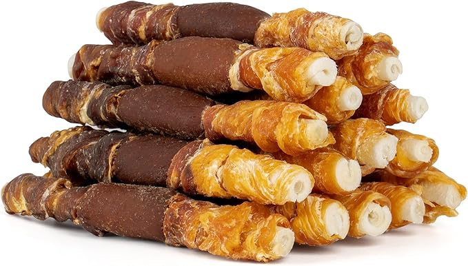 MON2SUN Dog Treats, Triple Flavor 5 Inch Chicken Liver Duck and Chicken Wrapped Rawhide Snacks for Small and Medium Dogs, 10.58 Oz (15 Count-Pack of 1)