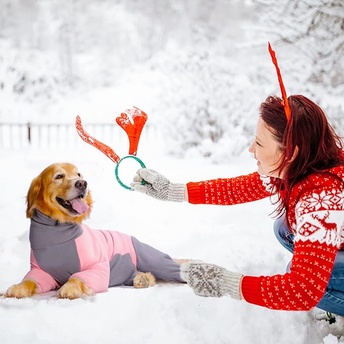 Dog Winter Coat for Large Medium Small Dogs, Warm Fleece High Collar Full Body Dog Jumpsuit Comfortable Onesie Apparel (Pink, 3X-Large)