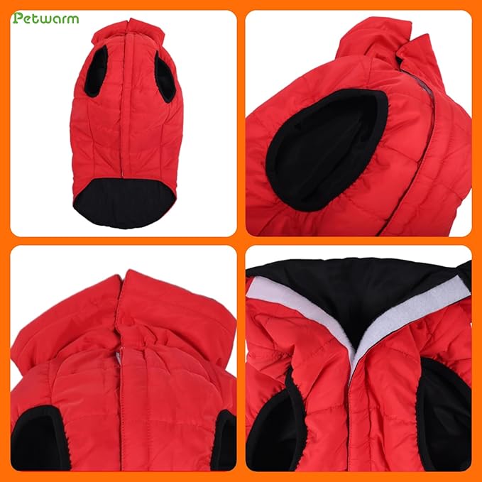 PetWarm Reversible Dog Winter Coat, Windproof Dog Puffer Vest, Soft Vest for Dogs with Hook-and-Loop Strap for Easy Dressing, Waterproof Coat for Dogs with Adjustable Fit, Red, XL