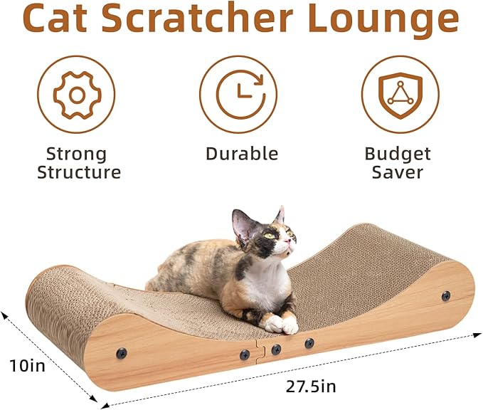 Nekosan Cat Scratcher Cardboard Bed, 27.5" Extra Large Cat Scratch Sofa Bed, Cat Scratcher Lounge Bed for Indoor Cats, 27.5 x 10 Inches Cat Couch Bed - Scratching Board