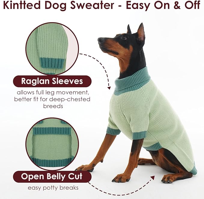 Great Dane Dog Sweater, Warm Stretchy Dog Sweater with Leash Hole, Winter Turtleneck Knit Sweaters for Extra Large Dogs, Thick Christmas Pet Sweaters Cold Weather, Green 5XL