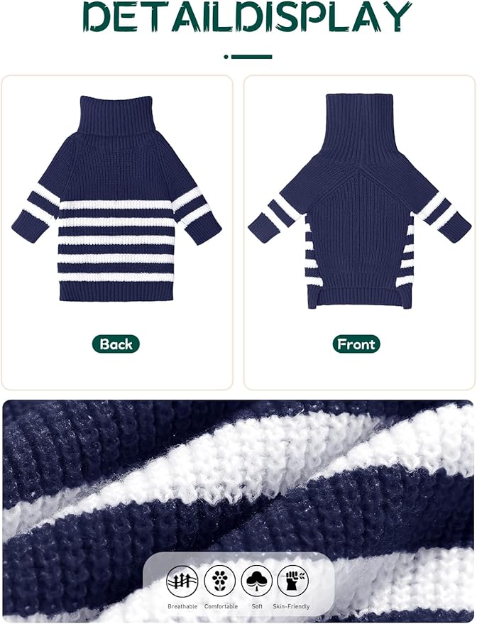 Haloumoning Small Dog Pullover Sweater, Striped Knitted Pet Sweaters for Fall Winter Dog Clothes, Turtleneck Thick Warm Clothes for Small Medium Large Dogs