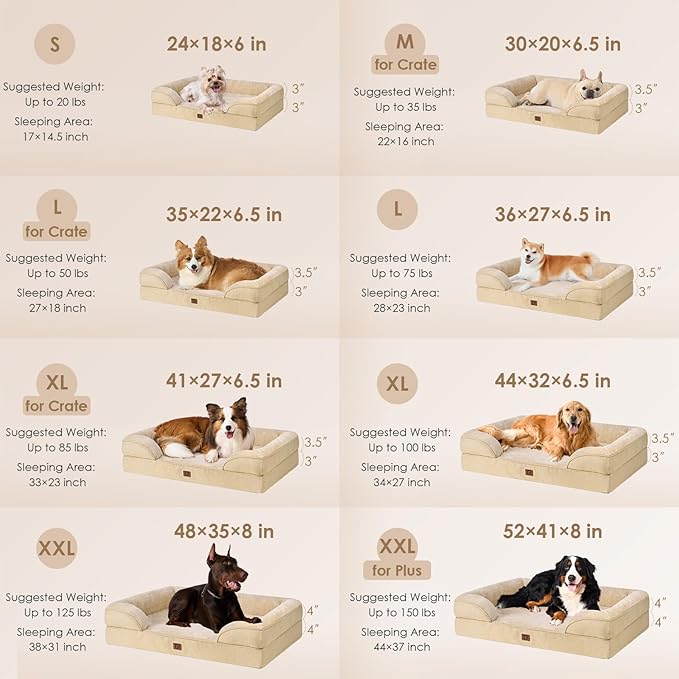 EHEYCIGA Orthopedic Dog Bed for Medium Dogs, Waterproof Memory Foam Medium Dog Beds with Sides, Non-Slip Bottom and Egg-Crate Foam Pet Couch Bed with Washable Removable Cover, Greige