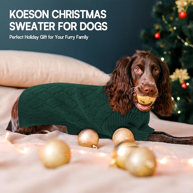 KOESON Small Dog Sweater Female and Male, Pullover Dog Sweater with Sleeves, Easy On Christmas Sweaters for Dachshund, Chihuahua, Pug, Yorkie, Warm Knitted Winter Apparel for Small Dogs, Green, S