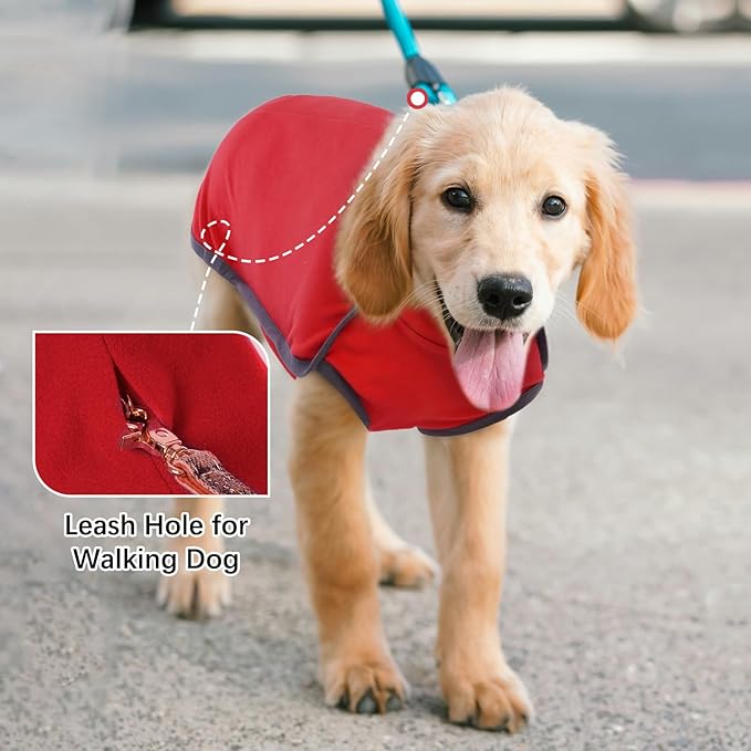 ROZKITCH Dog Winter Coat Soft Pullover Pajamas, Pet Windproof Warm Cold Weather Jacket Vest Cozy Jumpsuit Apparel Outfit Clothes for for Chritmas Walking Sleep BrightRed S