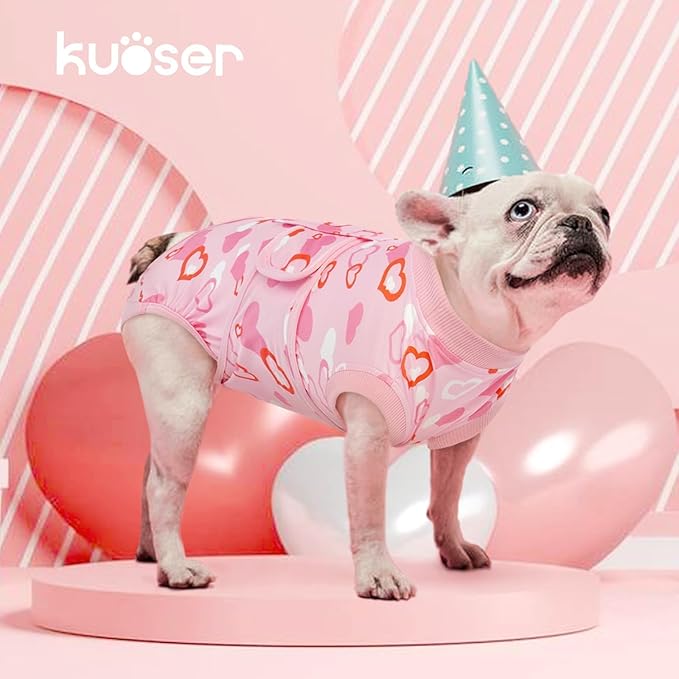 Kuoser Dog Surgery Recovery Suit, Valentine's Day Doggie Surgical Shirt for Female Male Dogs, Pet Onesies for Small Medium LargeDogs