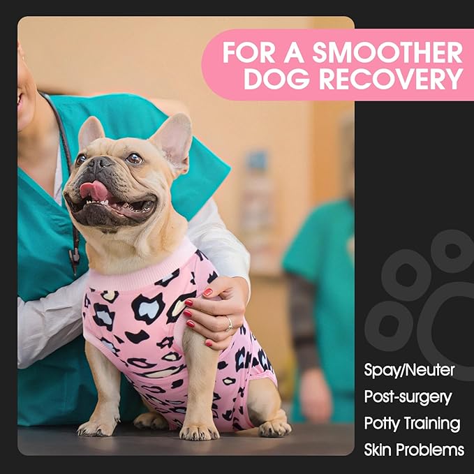FUAMEY Recovery Suit for Dogs After Surgery,Soft Breathable Dog Bodysuit E-Collar & Cone Alternative Surgical Suit,Male Female Dog Neuter Spay Suits Anti Licking Wounds Onesie Pink Leopard M