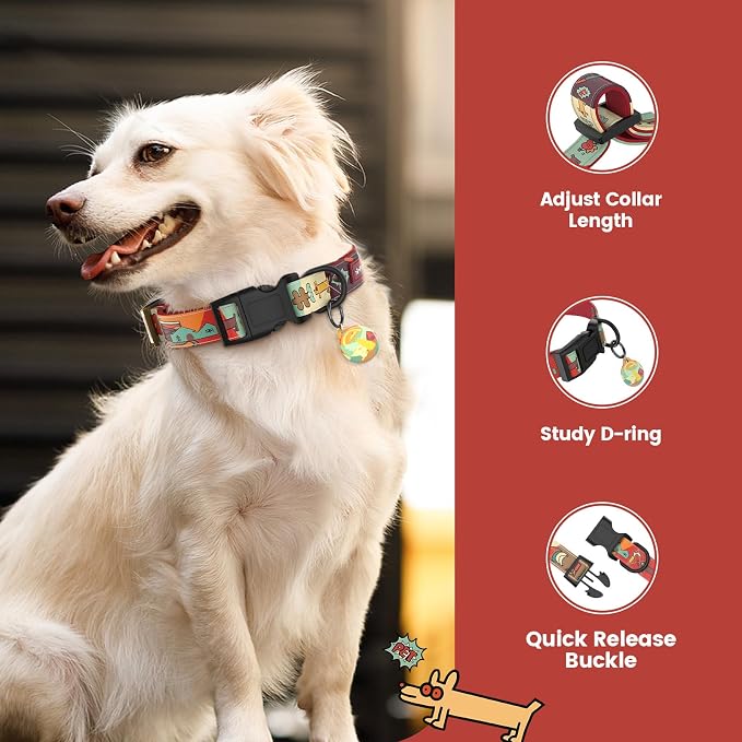 Dog Collar with QR Code ID Tag, Adjustable Pet Collar, Red, S
