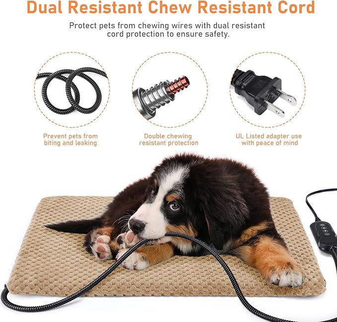 INVENHO Extra Large Pet Heating Pad, Adjustable Temperature Waterproof Dog Cat Heating Pad with Timer, Electric Pet Heated Mat
