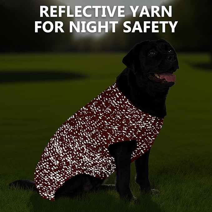 KYEESE Dog Sweater for Large Dogs with Leash Hole Warm Pullover with Reflective Yarn Male Thick Stretchy Knitwear Winter Soft Pet Coat boy for Cold Weather Comfy Dog Sweaters,Orange, XX-Large