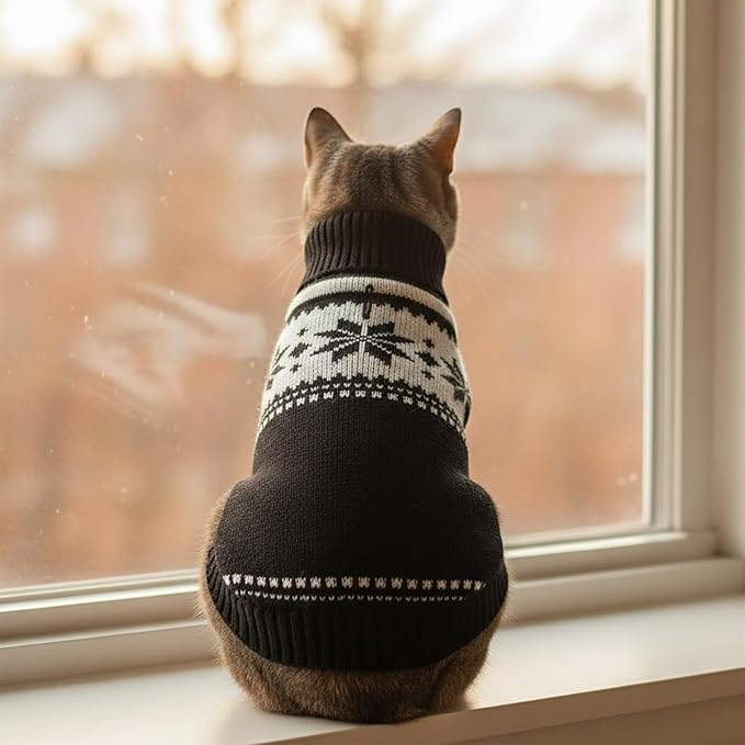 Grewear Colorful Stripes Pattern Pets Knit Sweater, Warm Comfortable Knit Sweater for Pets, Soft Cozy Winter Pet Clothes, Stylish Multi-Colored Sweater for Dogs & Cats Black M