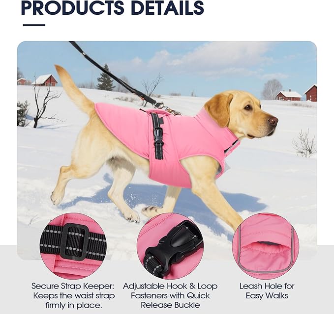 IECOii Coats for Dogs - Reflective Winter Vest Jackets, Adjustable & Windproof Dachshund Jacket for Winter, Fall, and Spring, Waterproof & Cozy Fleece Snow Vest with Easy-On Buckles, Orange, Size M