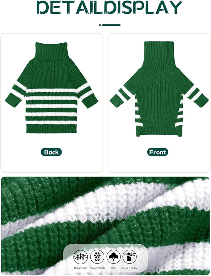 Haloumoning Small Dog Pullover Sweater, Striped Knitted Pet Sweaters for Fall Winter Dog Clothes, Turtleneck Thick Warm Clothes for Small Medium Large Dogs