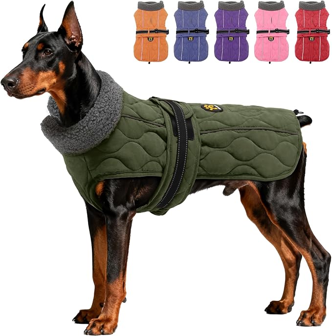 Dog Coat Winter, Waterproof Quilted Dog Jacket for Cold Weather, Reflective Adjustable Puppy Winter Coat, Warm Turtle-Neck Pet Fleece Snow Jacket for XX-Large Dogs, NewGreen XXL