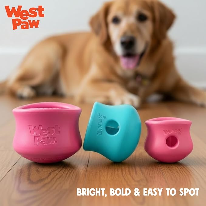 WEST PAW Zogoflex Toppl Interactive Treat Dispensing Puzzle Dog Toy for Mental Stimulation & Enrichment-Holds Kibble & Treats-Lickable, Freezable & Dishwasher Safe-Made in USA-Small-Teal (Pack of 2)