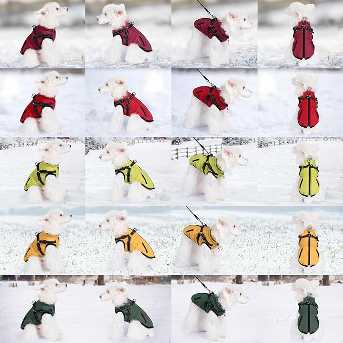 Gyuzh Dog Coat with Harness,Dog Coats for Small Dogs,Warm Fleece Winter Puppy Jacket,Waterproof Jacket with Harness Built in for Small Medium Large Dogs