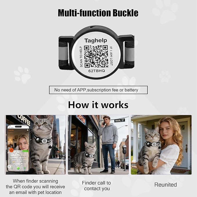 2 Pack Airtag Cat Collar, Breakaway Cat Airtag with Smart ID tag & QR Code Reflective (Reflective Strip & Paw Pattern - Purple, with Integrated AirTag Holder)