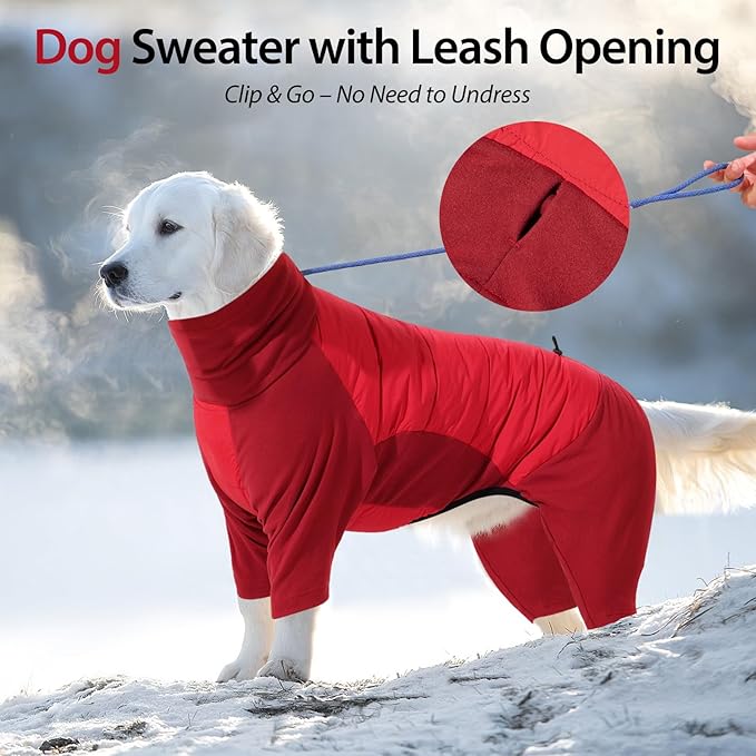 Dotoner Dog Sweater Warm Fleece Pullover Winter Sweatshirt with Turtleneck Leash Opening Waterproof Back Four Leg Cozy Clothes for Medium Large and Small Dogs