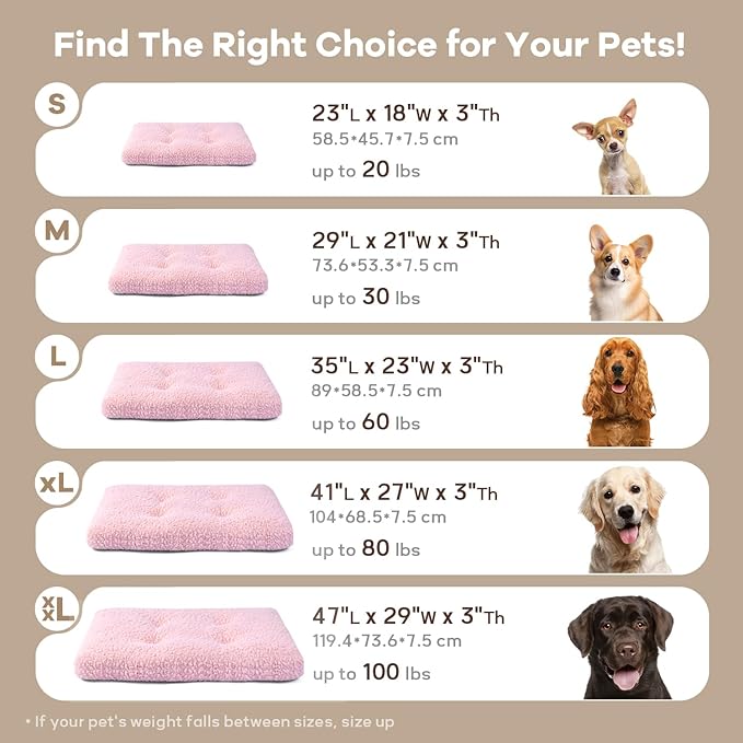 Mora Pets Dog Bed Comfy Dog Crate Beds Plush Pet Sleeping Mat Washable Pets Mattress Anti-Slip Crate Mat Soft Kennel Pad for Medium, Small Dogs Cats Breeds, 29" x 21", Pink
