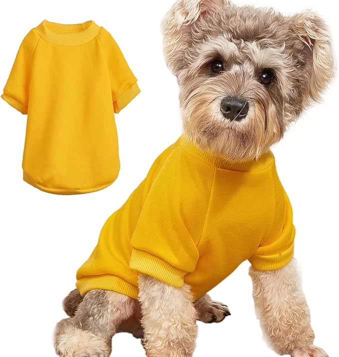 Puppy Sweater for Small Dogs Clothes Warm Winter Cat Clothe Pet Sweatshirt Knitwear Doggie Kitten Clothing, Yellow, Large