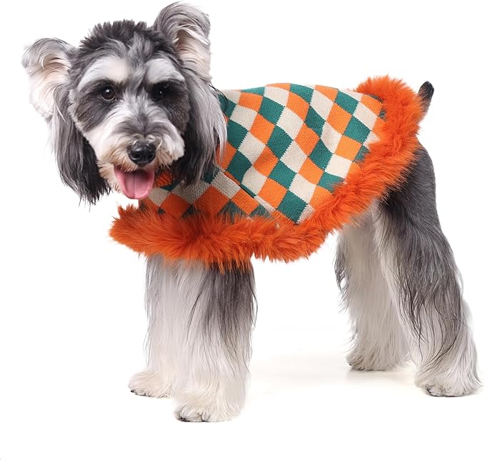 Dog Sweater Cloak, Pearl Cotton Bouclé Yarn Puppy Sweater, Cold Weather Coat Knitwear for Small Dogs, Classic Turtleneck Thick Dog Clothes with Thick Fluff DS-DP03M