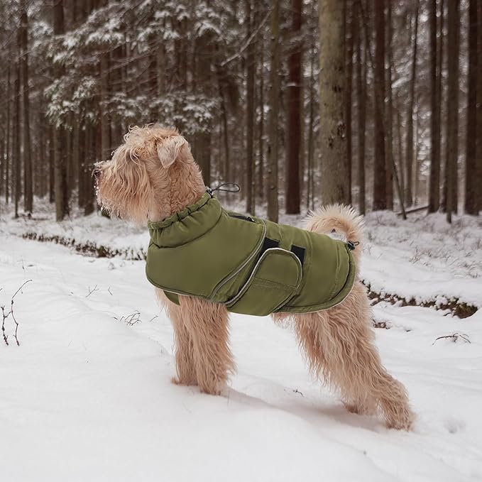 Peferhouse Dog Warm Winter Coat for Large Dogs - Male, Cold Weather Jacket, Windproof, Reflective, Thick Vest, ArmyGreen, 2XL