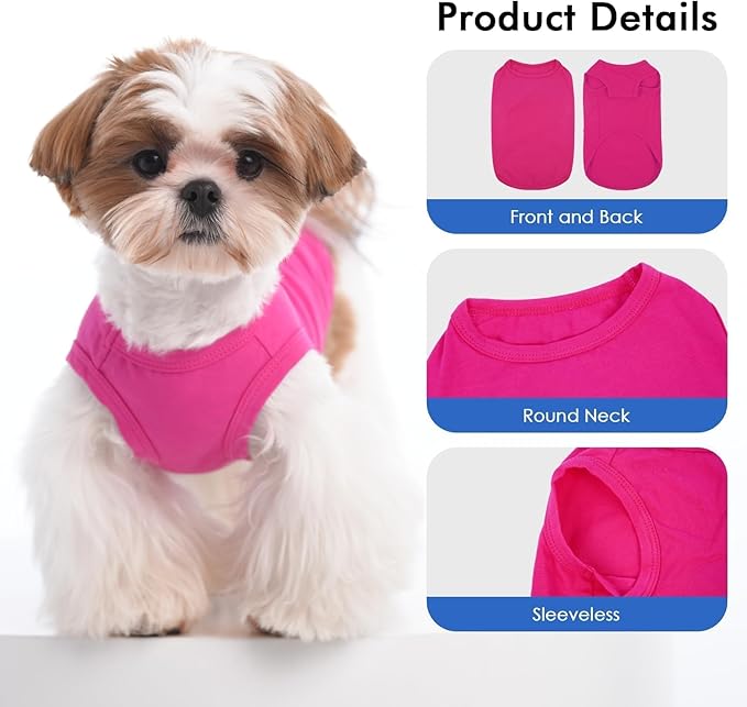 3 Pack Striped Pink Dog Tshirt,French Bulldog Large Sleeveless Tee to Prevent Overheating,Seaside,Backyard,Lightweight Cozy Indoor Wearing,Striped & Solid Color(Pink,L)