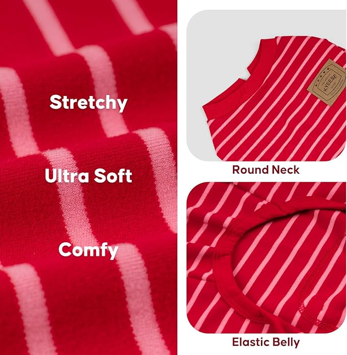 KYEESE Dog Pajamas, Striped Velvet Fleece Pet Jumpsuit, 4 Legs PJS Soft Doggie Jammies, Stretchable Dog Pajamas Pet Costumes, Comfortable Sleepwear for Small Dogs,Red Striped, X-Large